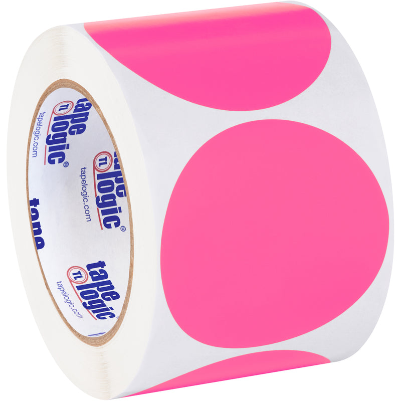 3" Fluorescent Pink Inventory Circle Labels, Roll Of 500 Roll Of 500