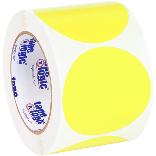 3" Fluorescent Yellow Inventory Circle Labels, Roll Of 500 Roll Of 500