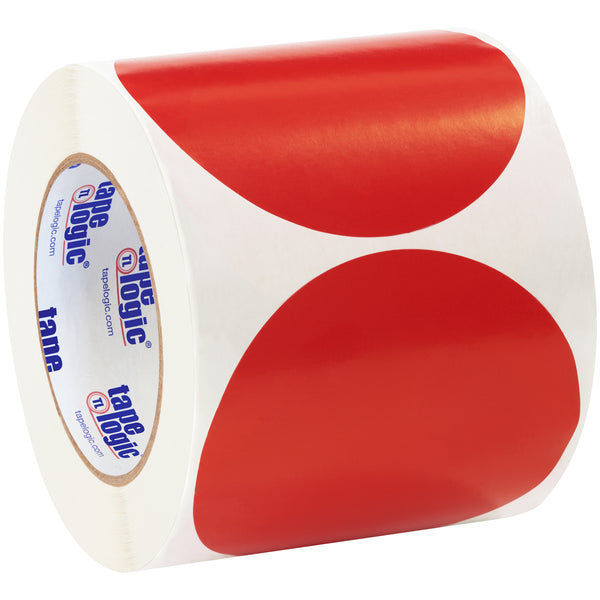 4" Red Inventory Circle Labels, Roll Of 500 Roll Of 500