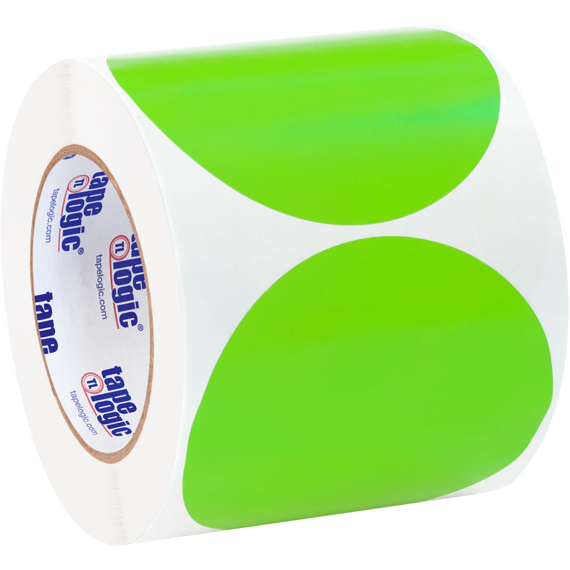 4" Fluorescent Green Inventory Circle Labels, Roll Of 500 Roll Of 500