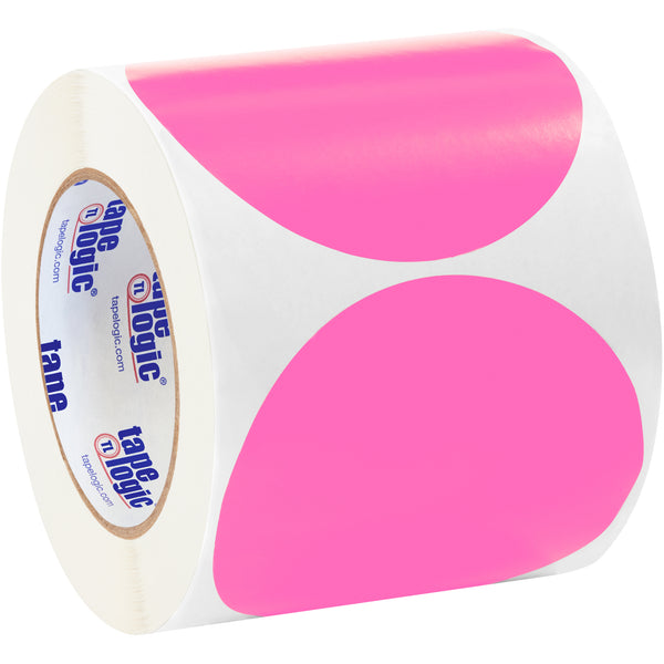 4" Fluorescent Pink Inventory Circle Labels, Roll Of 500 Roll Of 500