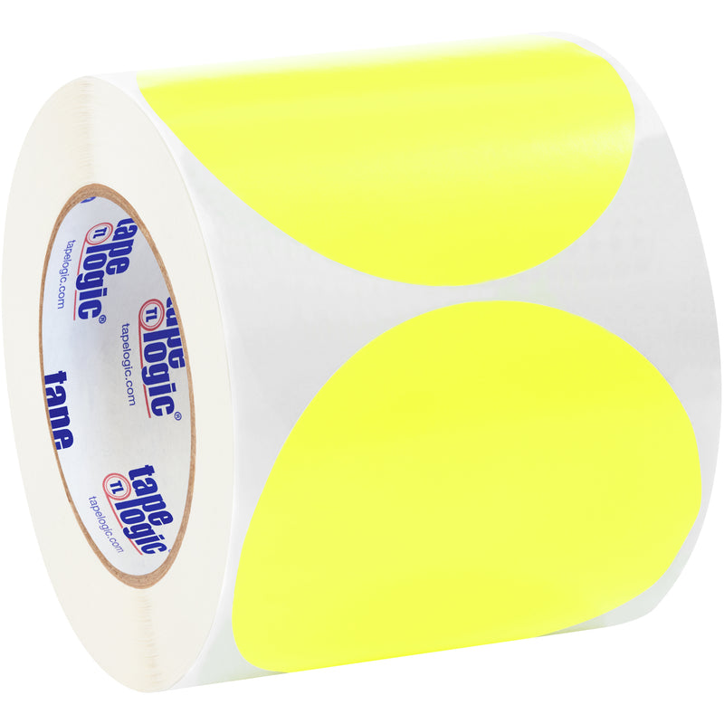 4" Fluorescent Yellow Inventory Circle Labels, Roll Of 500 Roll Of 500