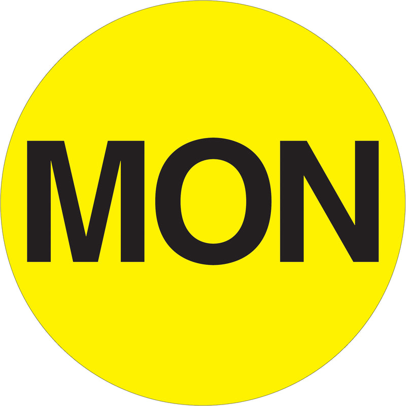 1" Circle - "MON" (Fluorescent Yellow) Days of the Week Labels, Roll Of 500 Roll Of 500