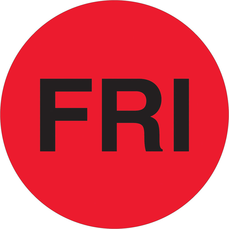 1" Circle - "FRI" (Fluorescent Red) Days of the Week Labels, Roll Of 500 Roll Of 500