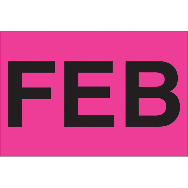 2 x 3" - "FEB" (Fluorescent Pink) Months of the Year Labels, Roll Of 500 Roll Of 500