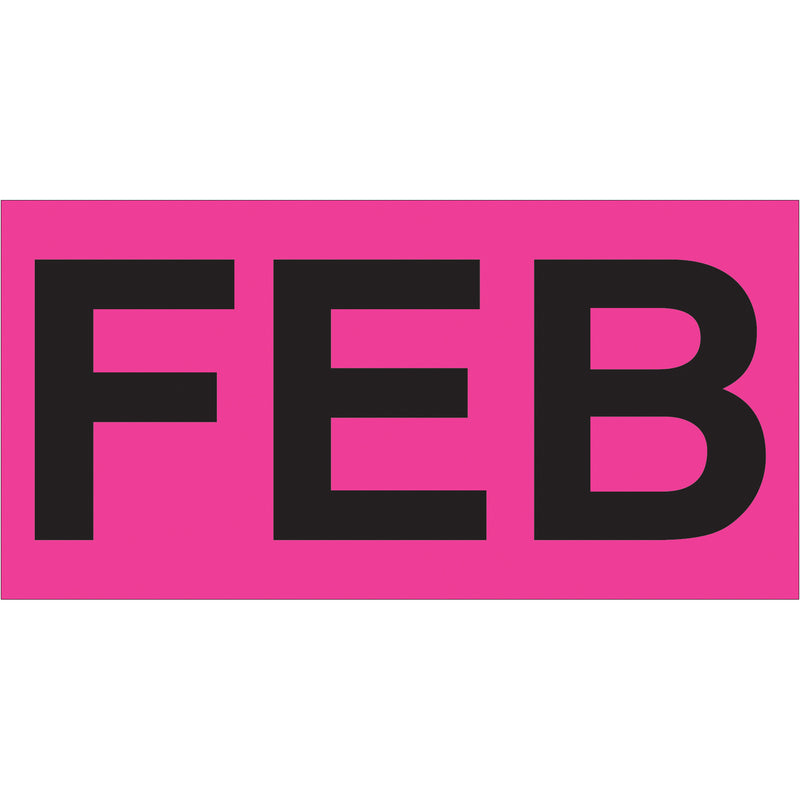 3 x 6" - "FEB" (Fluorescent Pink) Months of the Year Labels, Roll Of 500 Roll Of 500