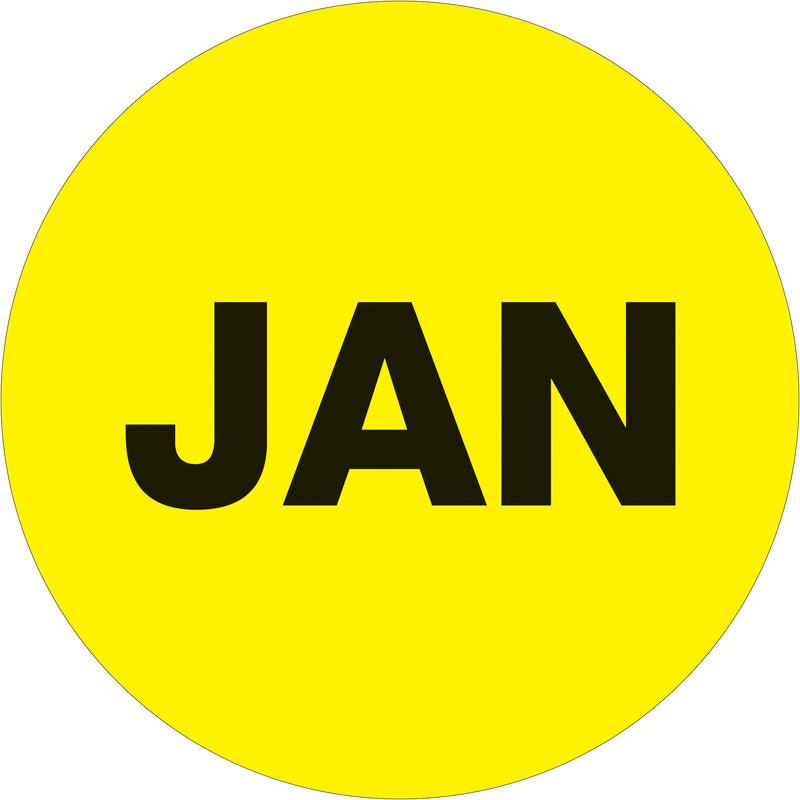 1" Circle - "JAN" (Fluorescent Yellow) Months of the Year Labels, Roll Of 500 Roll Of 500