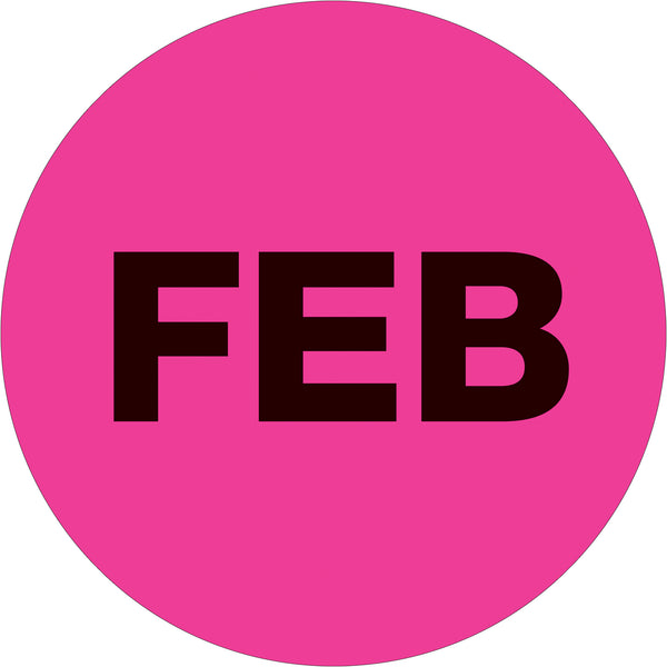 1" Circle - "FEB" (Fluorescent Pink) Months of the Year Labels, Roll Of 500 Roll Of 500