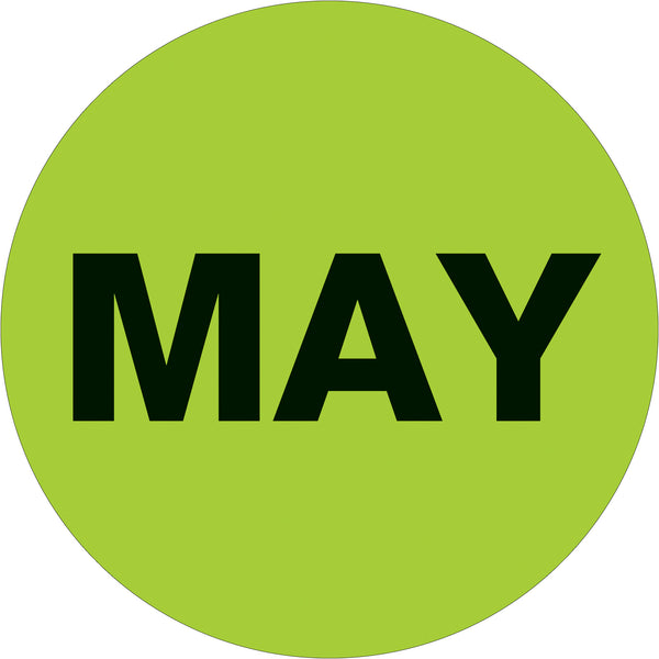 1" Circle - "MAY" (Fluorescent Green) Months of the Year Labels, Roll Of 500 Roll Of 500