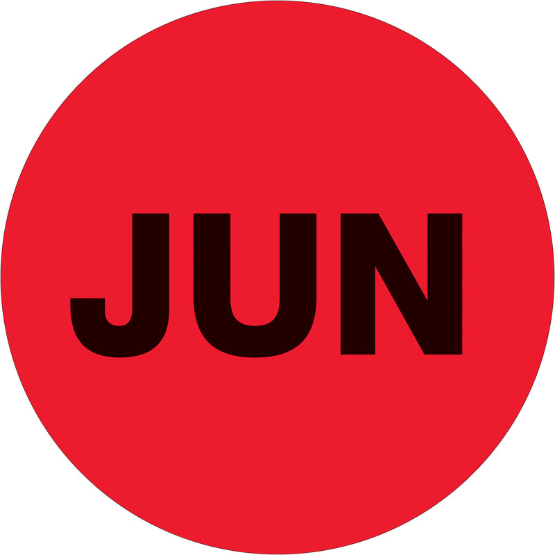 1" Circle - "JUN" (Fluorescent Red) Months of the Year Labels, Roll Of 500 Roll Of 500