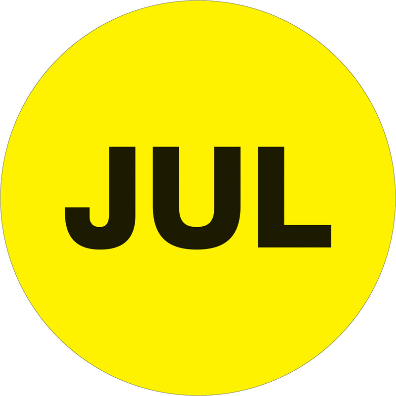 1" Circle - "JUL" (Fluorescent Yellow) Months of the Year Labels, Roll Of 500 Roll Of 500