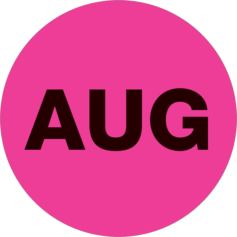 1" Circle - "AUG" (Fluorescent Pink) Months of the Year Labels, Roll Of 500 Roll Of 500