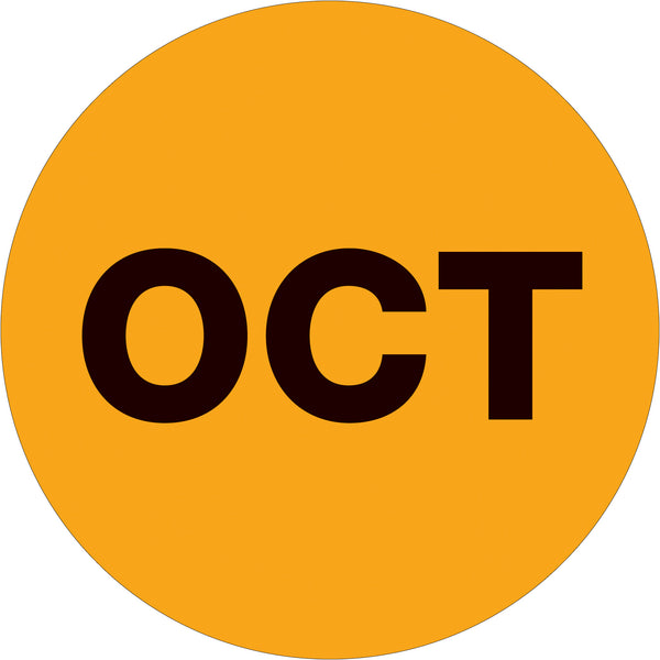 1" Circle - "OCT" (Fluorescent Orange) Months of the Year Labels, Roll Of 500 Roll Of 500