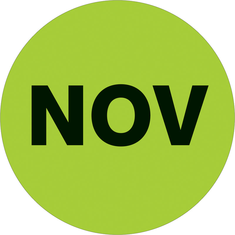 1" Circle - "NOV" (Fluorescent Green) Months of the Year Labels, Roll Of 500 Roll Of 500