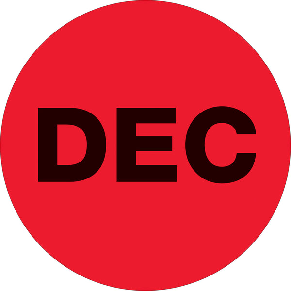 1" Circle - "DEC" (Fluorescent Red) Months of the Year Labels, Roll Of 500 Roll Of 500