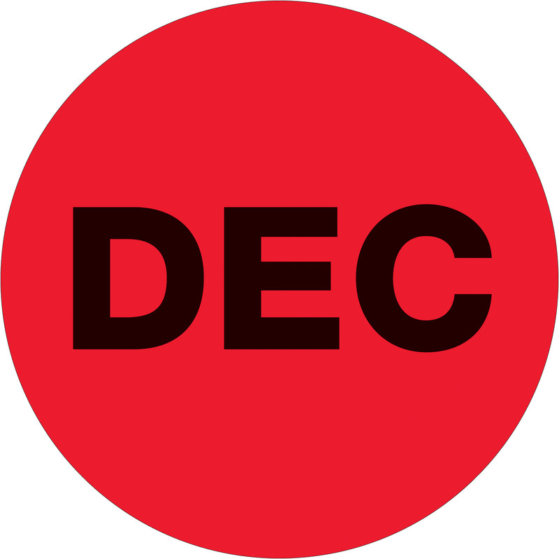 1" Circle - "DEC" (Fluorescent Red) Months of the Year Labels, Roll Of 500 Roll Of 500