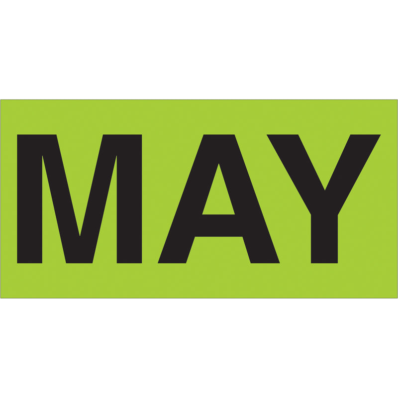 3 x 6" - "MAY" (Fluorescent Green) Months of the Year Labels, Roll Of 500 Roll Of 500