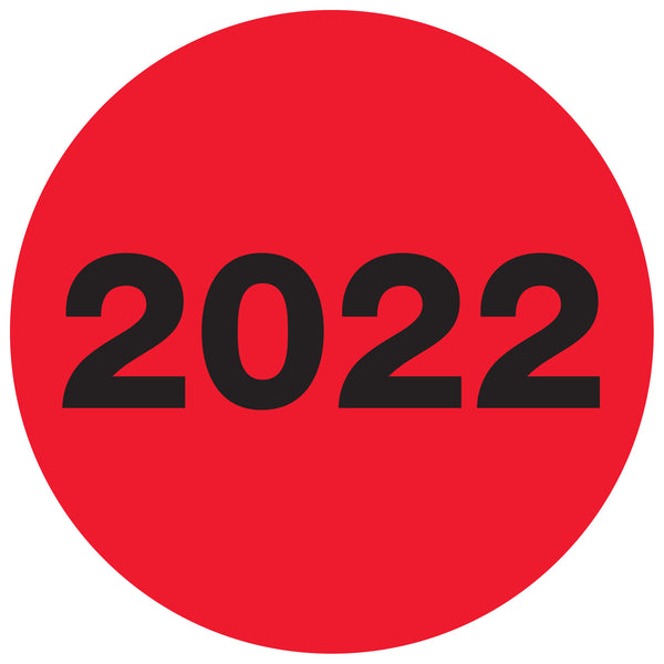 2" Circle - "2022" (Fluorescent Red) Year Labels, Roll Of 500 Roll Of 500