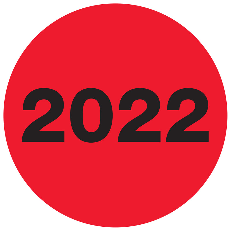 3" Circle - "2022" (Fluorescent Red) Year Labels, Roll Of 500 Roll Of 500