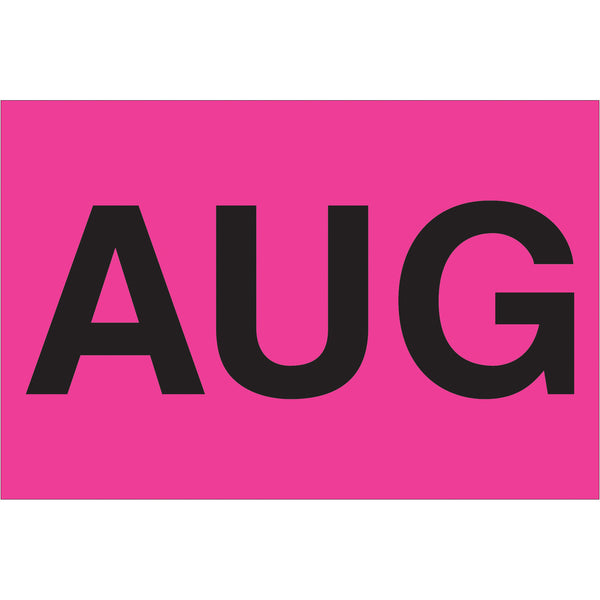 2 x 3" - "AUG" (Fluorescent Pink) Months of the Year Labels, Roll Of 500 Roll Of 500