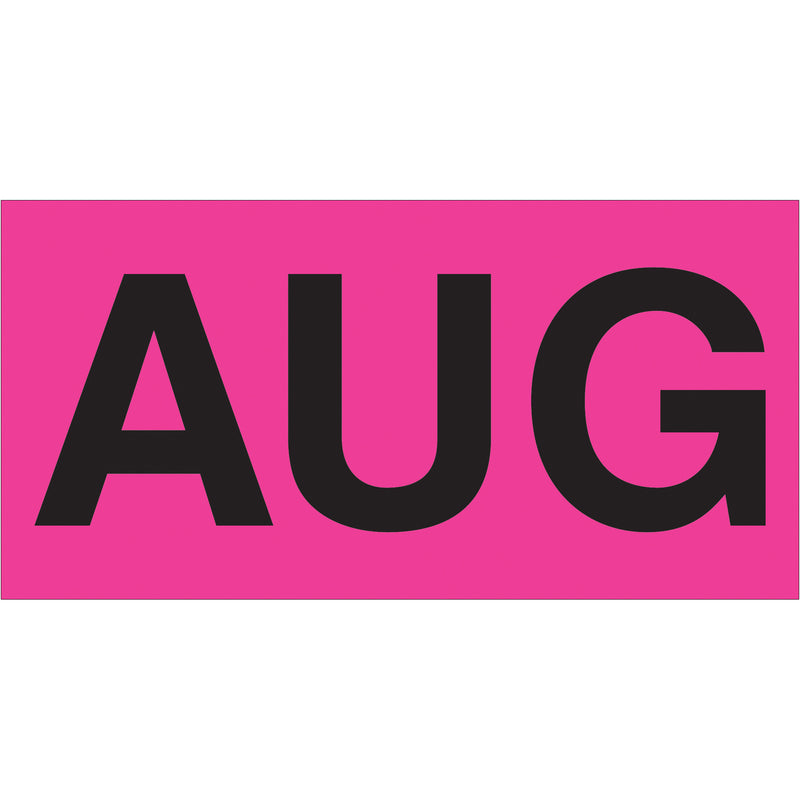 3 x 6" - "AUG" (Fluorescent Pink) Months of the Year Labels, Roll Of 500 Roll Of 500