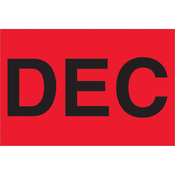 2 x 3" - "DEC" (Fluorescent Red) Months of the Year Labels, Roll Of 500 Roll Of 500