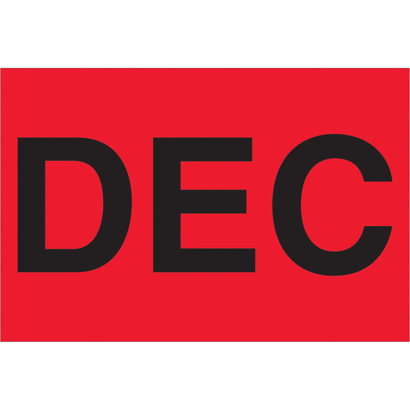 2 x 3" - "DEC" (Fluorescent Red) Months of the Year Labels, Roll Of 500 Roll Of 500