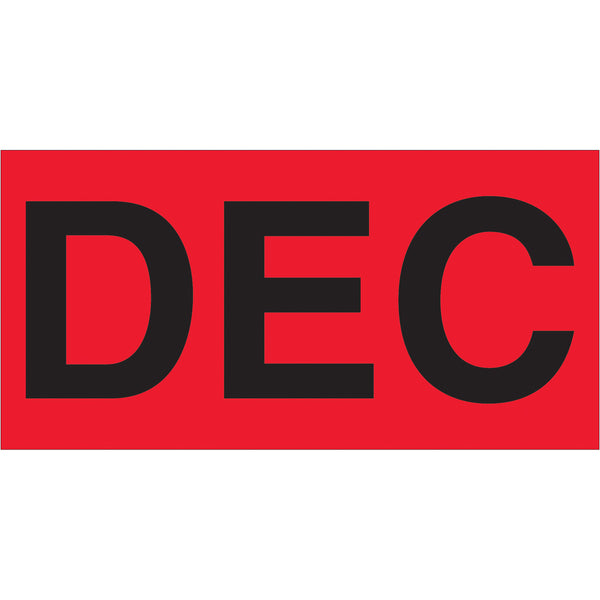 3 x 6" - "DEC" (Fluorescent Red) Months of the Year Labels, Roll Of 500 Roll Of 500