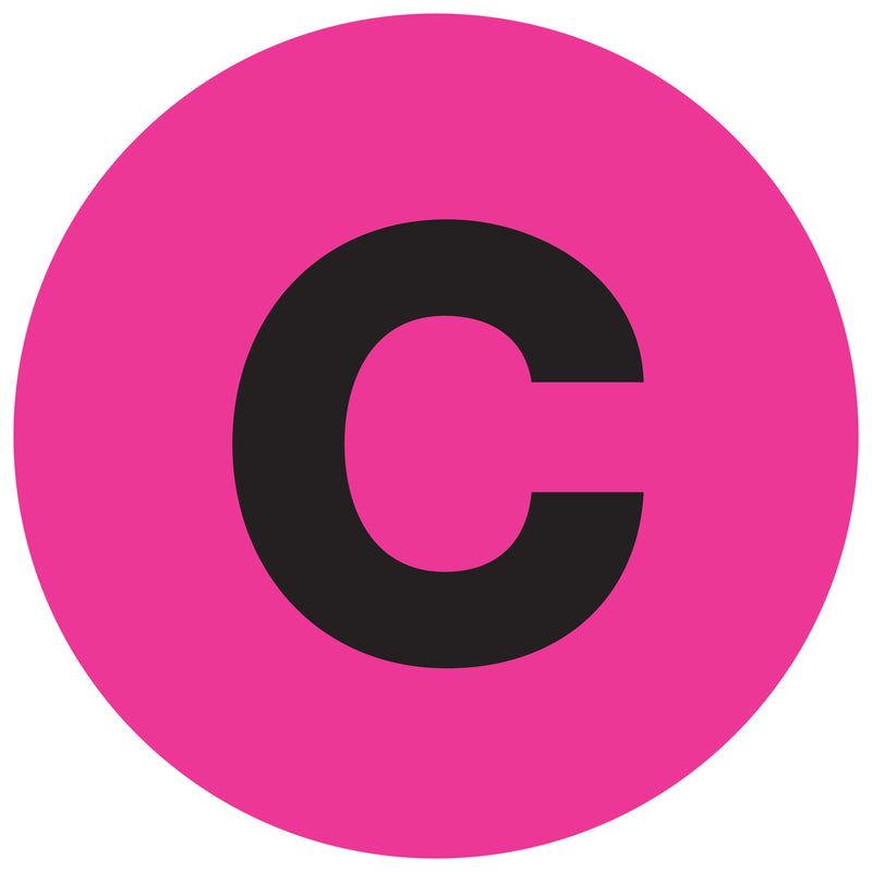 1" Circle - "C" (Fluorescent Pink) Letter Labels, Roll Of 500 Roll Of 500