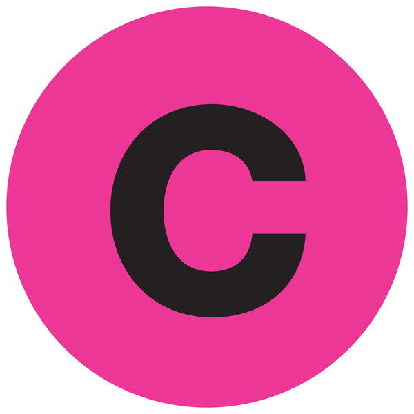 2" Circle - "C" (Fluorescent Pink) Letter Labels, Roll Of 500 Roll Of 500