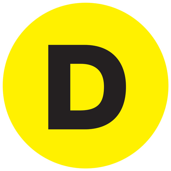 1" Circle - "D" (Fluorescent Yellow) Letter Labels, Roll Of 500 Roll Of 500