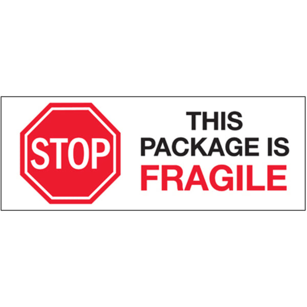 3 x 8"  - "Stop - This Package is Fragile" Labels, Roll Of 250 Roll Of 250