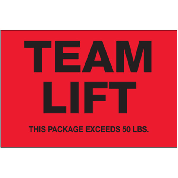 2 x 3"  - "Team Lift" (Fluorescent Red) Labels, Roll Of 500 Roll Of 500