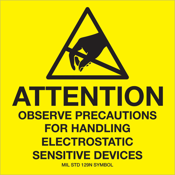 TAPE LOGIC® Labels, "Attention - Observe Precautions", 4" x 4", Black/Yellow, 500/Roll (DL9083) Roll Of 500
