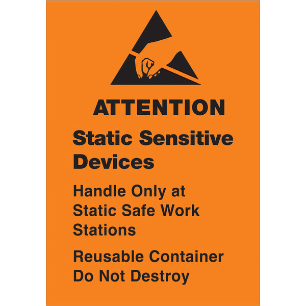 TAPE LOGIC® Labels, "Static Sensitive Devices", 1 3/4" x 2 1/2", Black/Orange, 500/Roll (DL9141) Roll Of 500