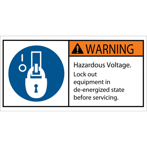 2 x 4" - Warning Hazardous Voltage Durable Safety Label, Roll Of 25 Roll Of 25