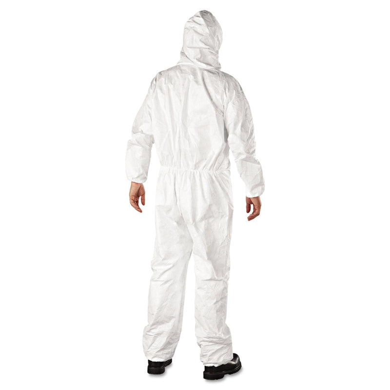 Dupont Tyvek® 400 Coverall, Serged Seams, Attached Hood, Elastic Waist, Elastic Wrists and Ankles, Front Zip, Storm Flap, White, XL (DUPTY127SXL) Case of 25