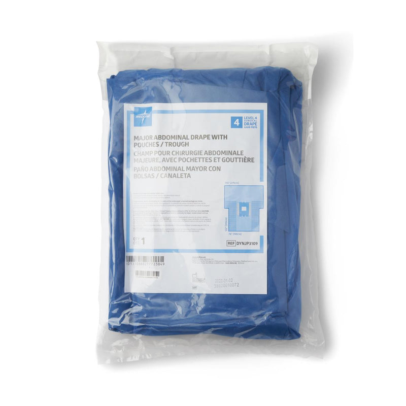 Sterile Major Abdominal Drape 14" x 12" Fenestration with Adhesive and Two 11" x 30" Fluid Collection Pouches with Hook-and-Loop Closure, 102" x 122" x 78", 1/EA  (DYNJP3109H) Each