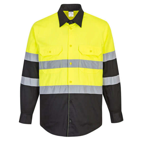 Portwest® Hi-Vis Contrast Shirt L/S, Yellow/Black, Size S (E066YBRS) Each