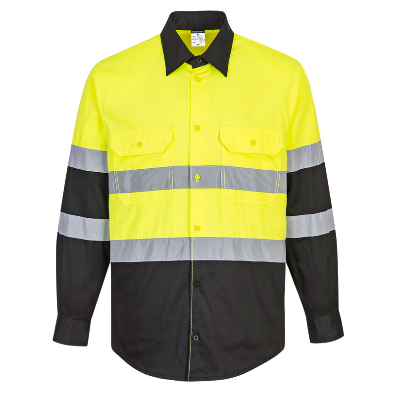 Portwest® Hi-Vis Contrast Shirt L/S, Yellow/Black, Size S (E066YBRS) Each