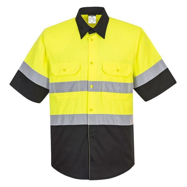 Portwest® Hi-Vis Contrast Shirt S/S, Yellow/Black, Size L (E067YBRL) Each
