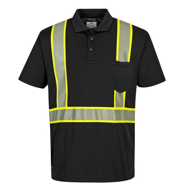 Portwest® Iona Plus Enhanced Polo Shirt S/S, Black, Size XXL (F140BKRXXL) Each