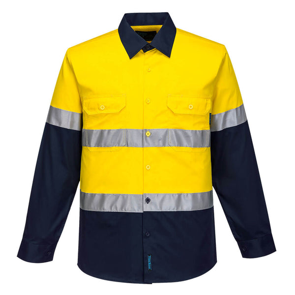 Portwest® Iona Enhanced Cotton Shirt L/S, Yellow/Navy, Size XXL (F145YNRXXL) Each