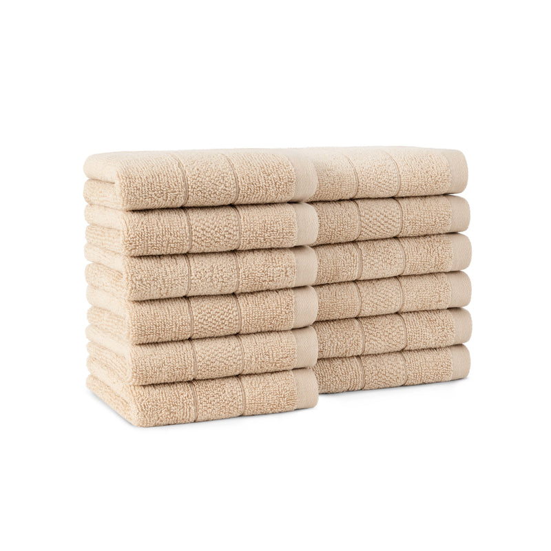 Arkwright Home Family Essentials Washcloths (Pack of 12), 12x12, Cotton, Beige (P-FEWC-12PK-BG) 12/PK