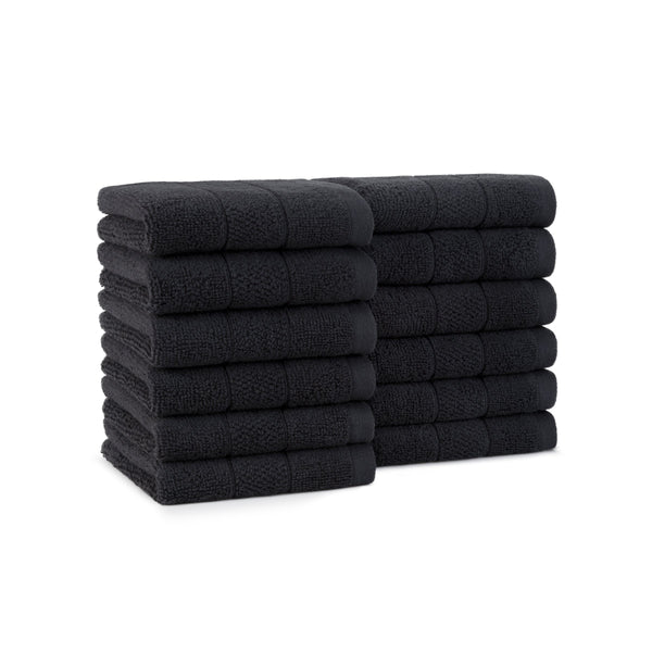Arkwright Home Family Essentials Washcloths (Pack of 12), 12x12, Cotton, Black (P-FEWC-12PK-BK) 12/PK