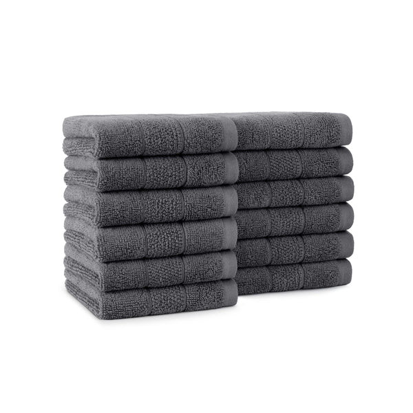 Arkwright Home Family Essentials Washcloths (Pack of 12), 12x12, Cotton, Dark Grey (P-FEWC-12PK-DG) 12/PK