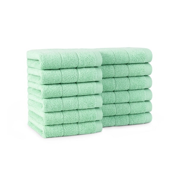 Arkwright Home Family Essentials Washcloths (Pack of 12), 12x12, Cotton, Green (P-FEWC-12PK-SG) 12/PK