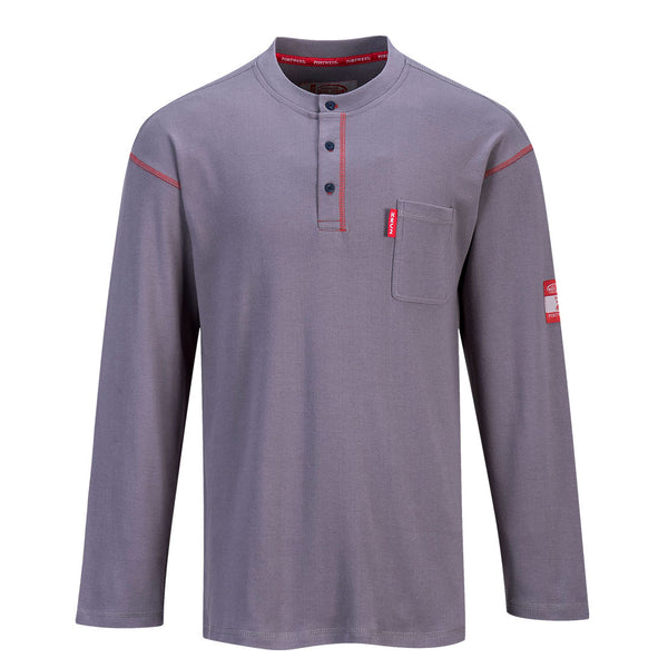Portwest® Bizflame Knit FR Henley, Gray, Size L (FR02GRRL) Each