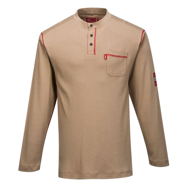 Portwest® Bizflame Knit FR Henley, Khaki, Size 4XL (FR02KHR4XL) Each