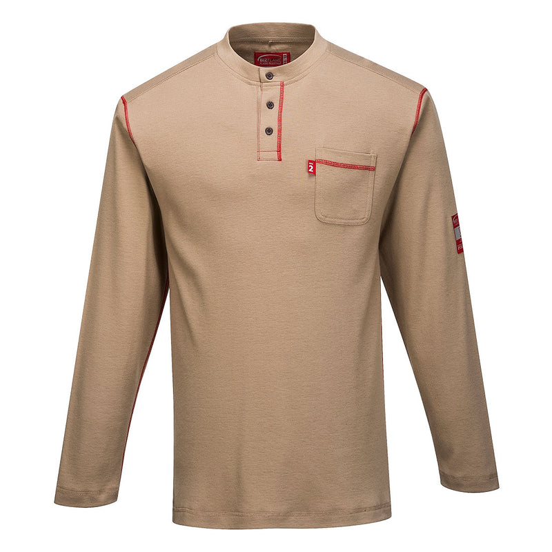 Portwest® Bizflame Knit FR Henley, Khaki, Size 4XL (FR02KHR4XL) Each